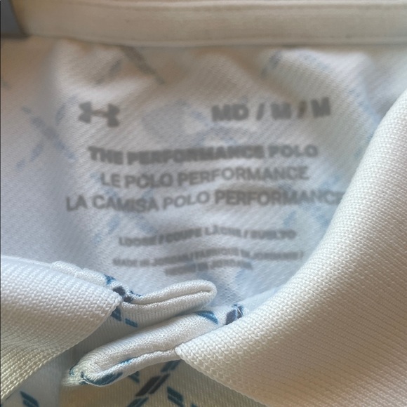 Under Armour Medium Men's Polo Shirt in White with Blue Pattern - Picture 3 of 3